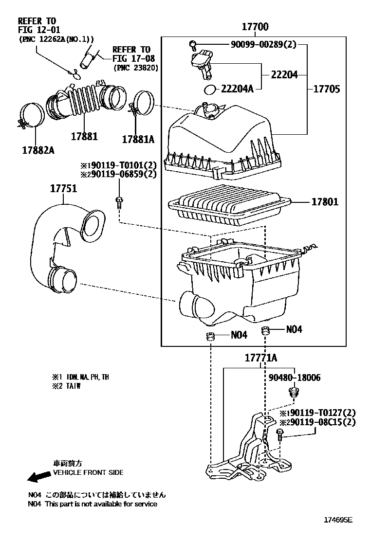 Toyota YARIS Air Cleaner EPC diagram — 174695E