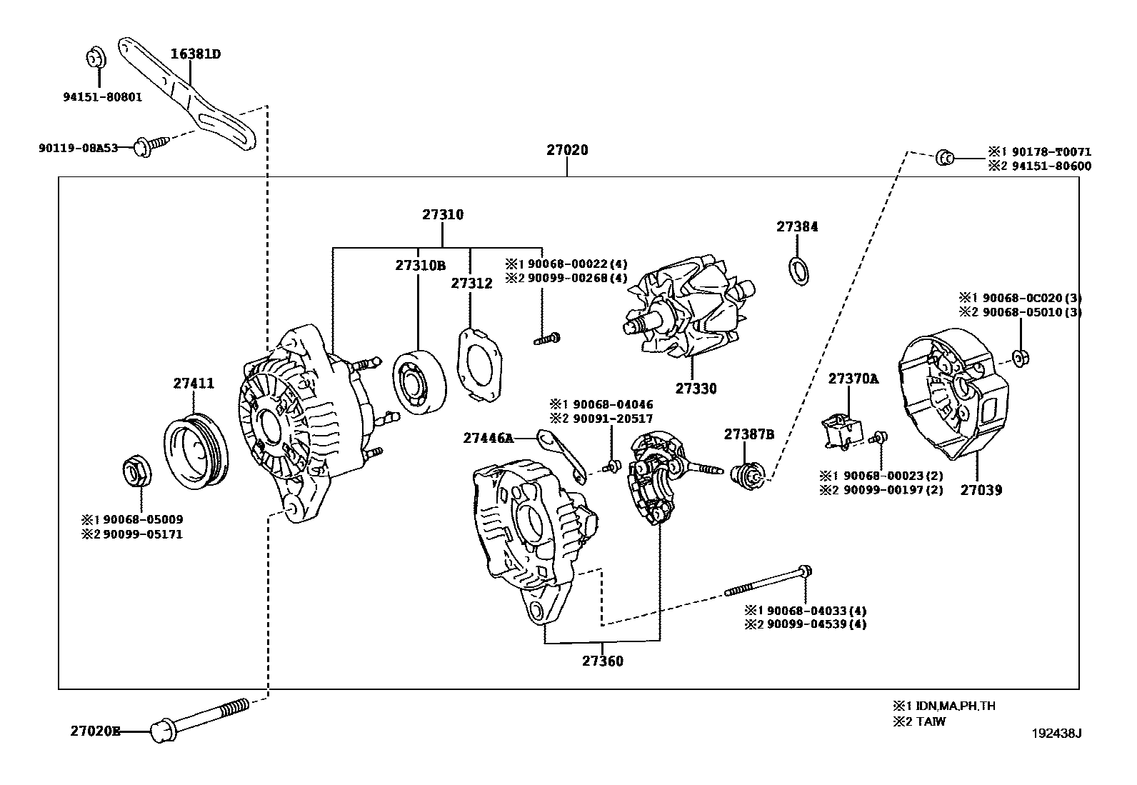 Toyota YARIS Alternator EPC diagram — 192438J