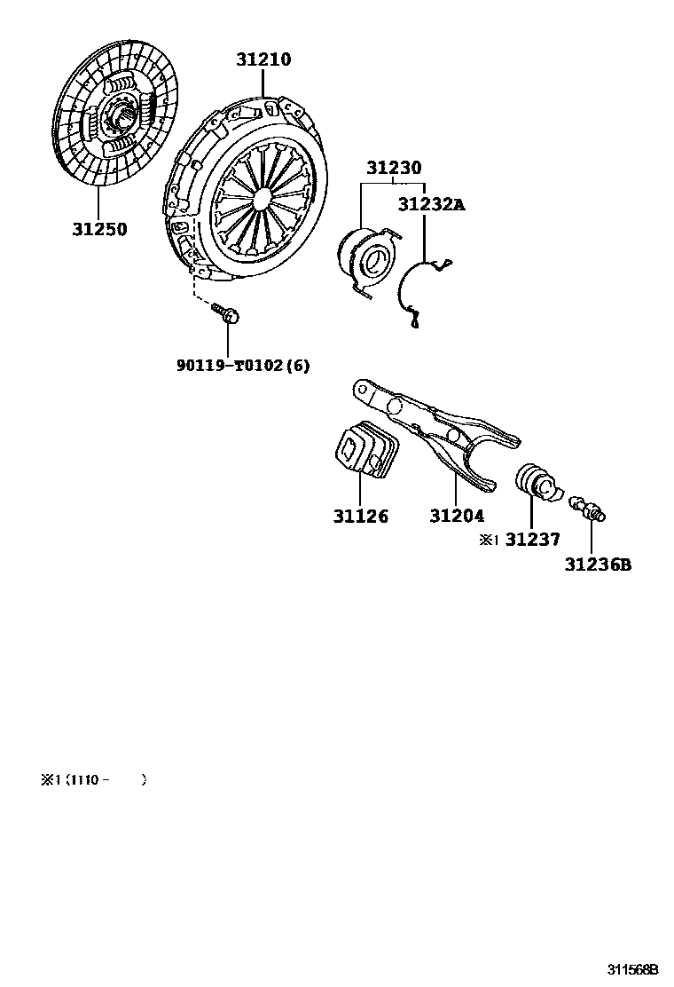 Toyota YARIS 离合器和分离叉 EPC diagram — 311568B