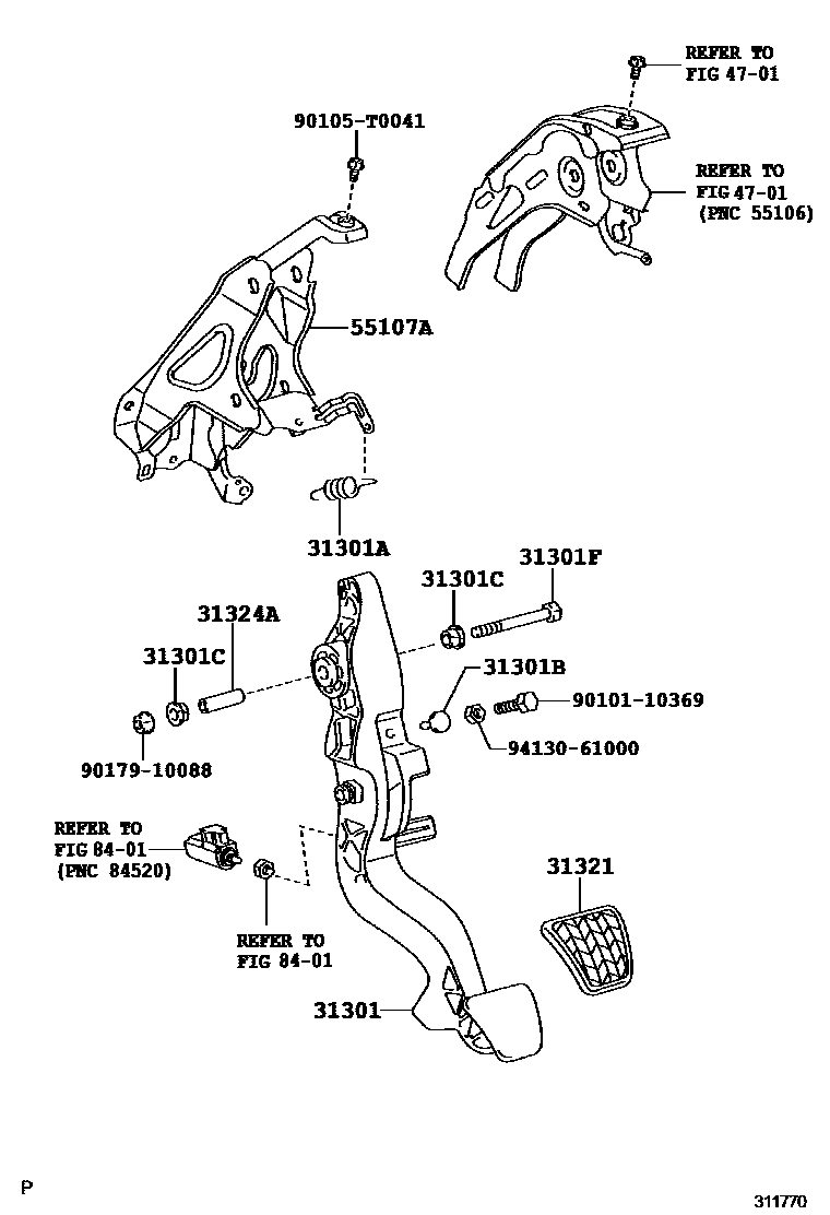 Toyota YARIS 离合器踏板和挠性软管 EPC diagram — 311770