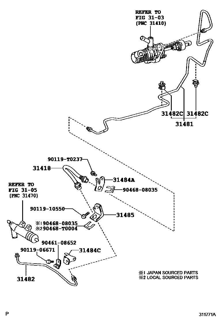 Toyota YARIS 离合器踏板和挠性软管 EPC diagram — 311771A