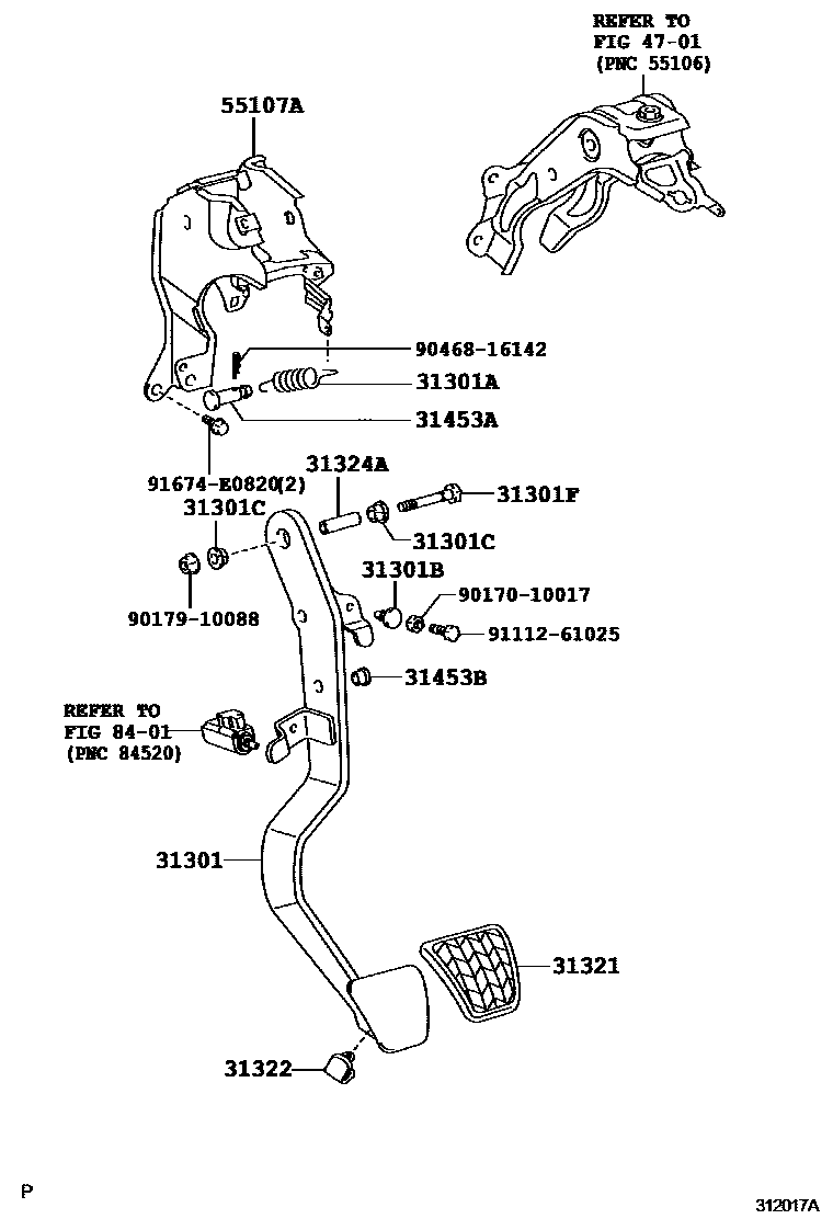 Toyota YARIS 离合器踏板和挠性软管 EPC diagram — 312017A