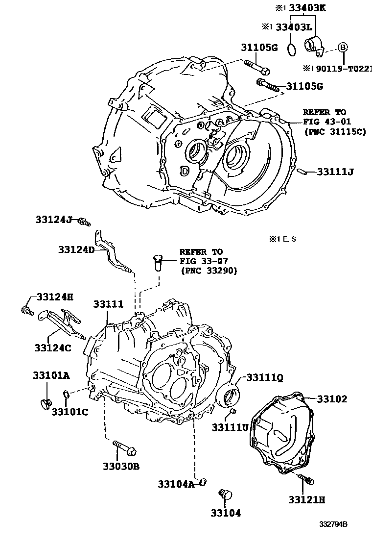Toyota YARIS 离合器壳和变速器壳(MTM) EPC diagram — 332794B
