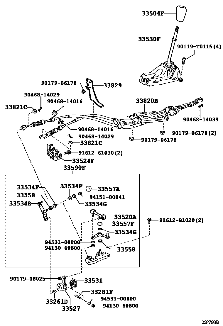 Toyota YARIS Shift Lever & Retainer EPC diagram — 332793B