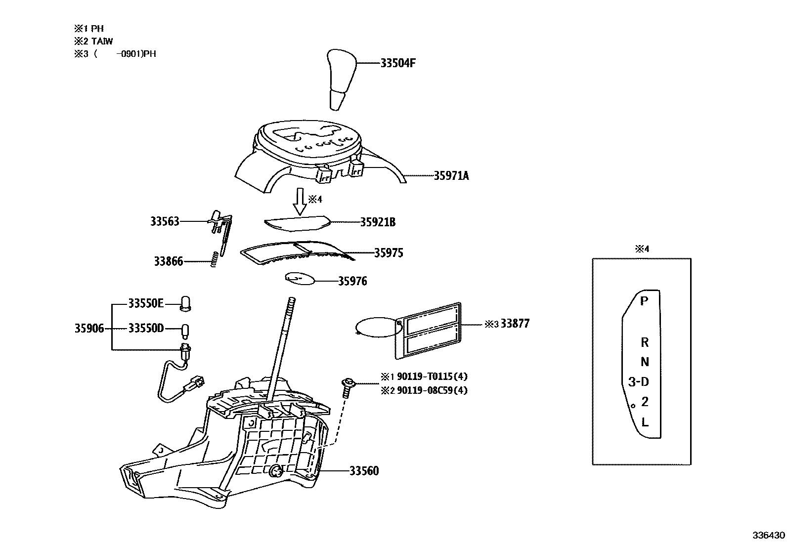 Toyota YARIS Shift Lever & Retainer EPC diagram — 336430