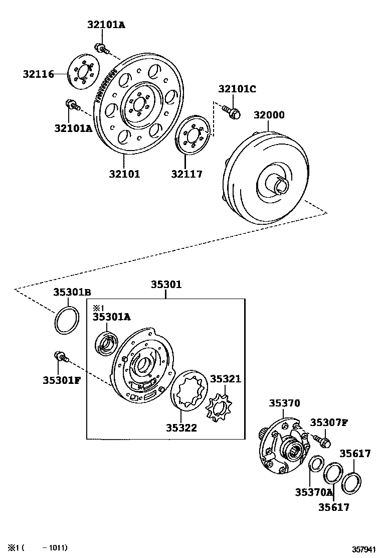 Toyota YARIS 变矩器、前油泵和链条(ATM) EPC diagram — 357941