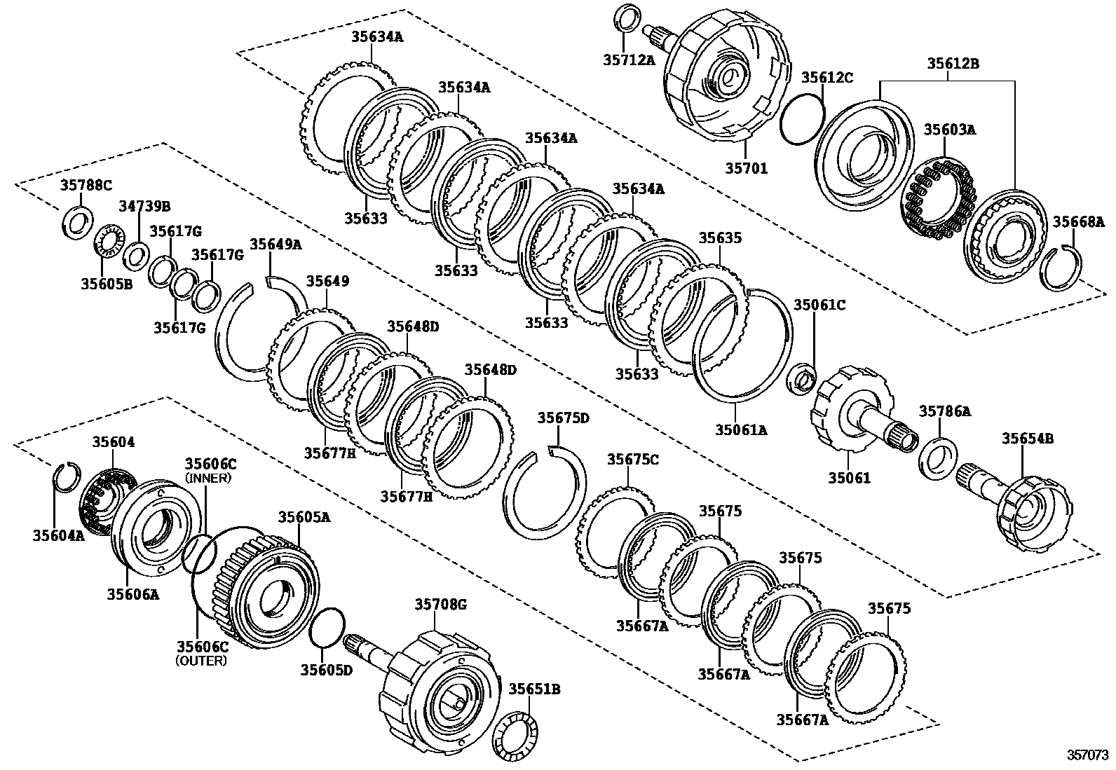 Toyota YARIS 制动带和多片式离合器(ATM) EPC diagram — 357073