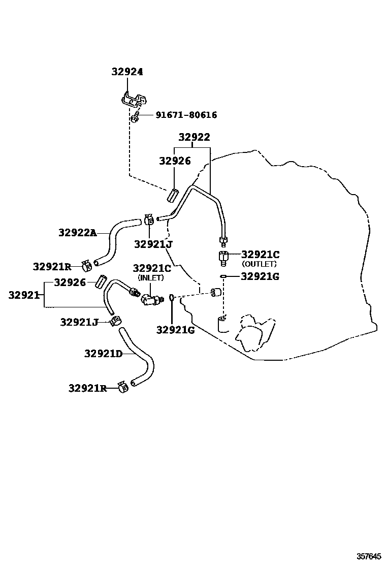 Toyota YARIS 变速器油冷却器和配管(ATM) EPC diagram — 357645