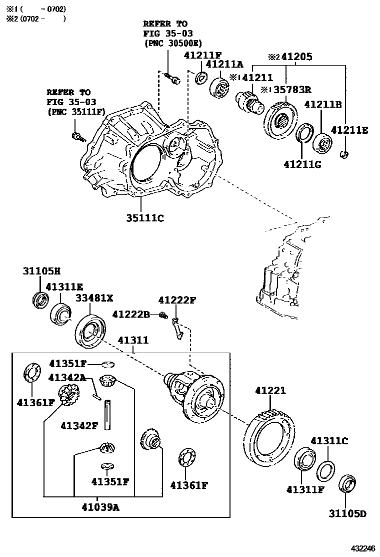 Toyota YARIS 前桥壳和差速器 EPC diagram — 432246