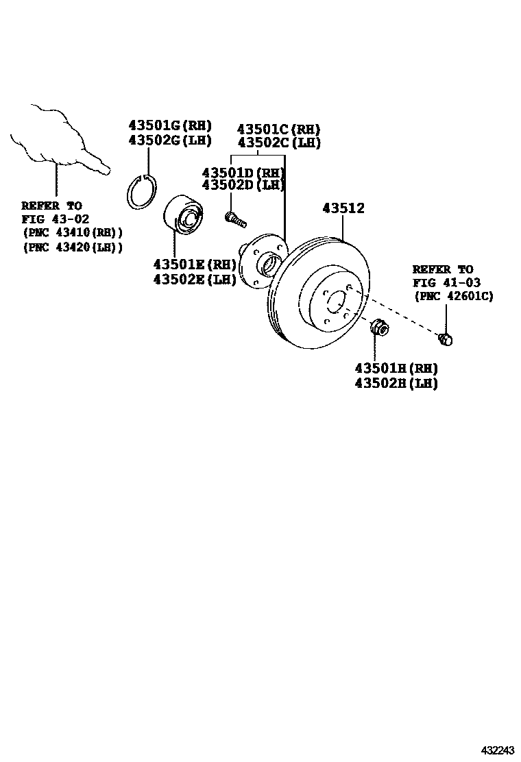 Toyota YARIS Front Axle Hub EPC diagram — 432243