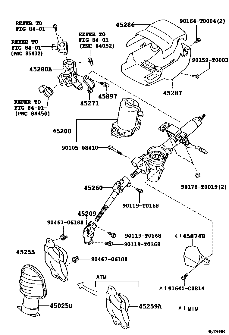 Toyota YARIS Steering Column & Shaft EPC diagram — 454369B
