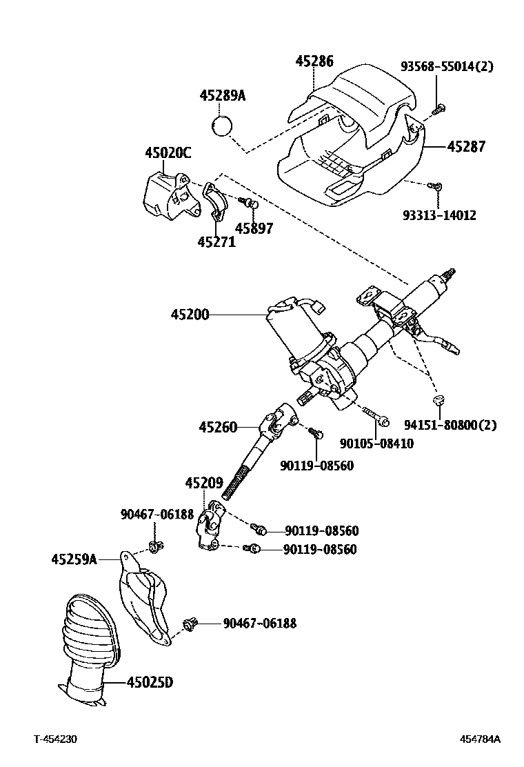 Toyota YARIS Steering Column & Shaft EPC diagram — 454784A
