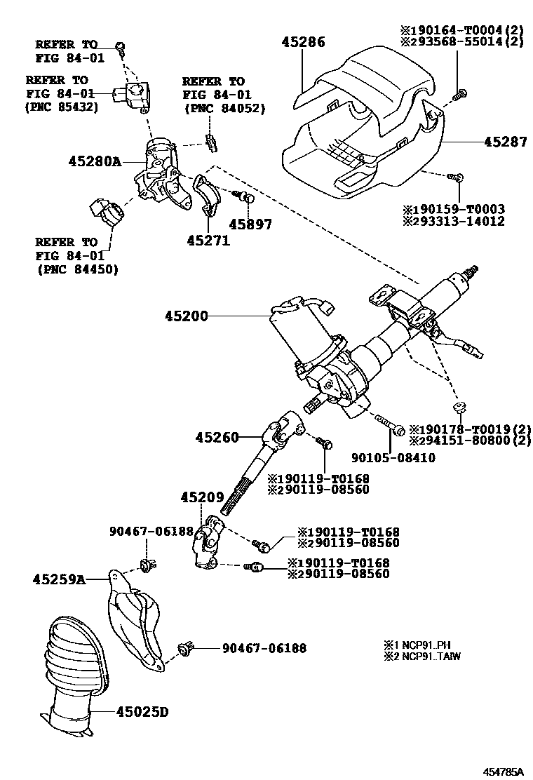 Toyota YARIS Steering Column & Shaft EPC diagram — 454785A