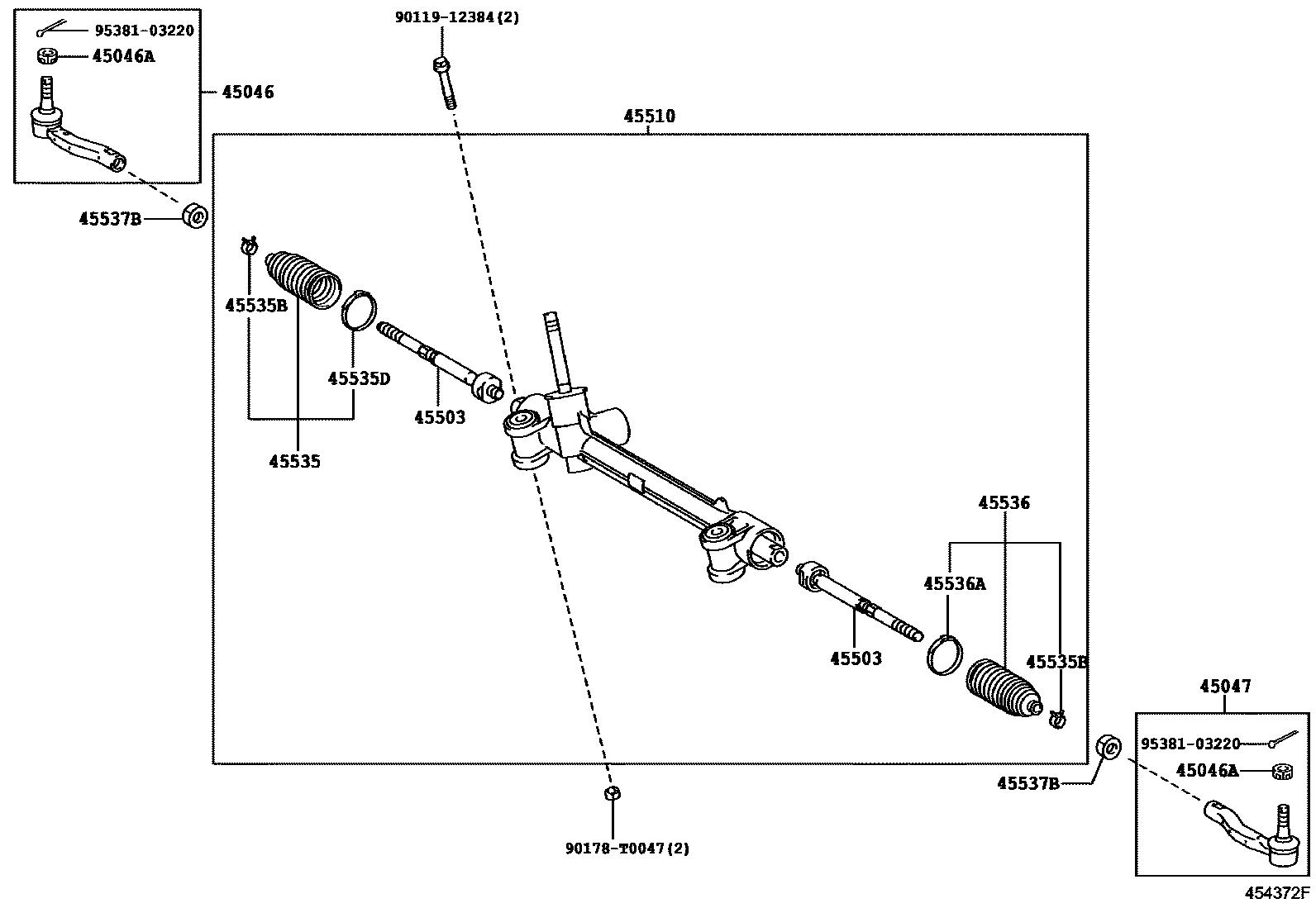 Toyota YARIS 前转向齿轮和连杆 EPC diagram — 454372F