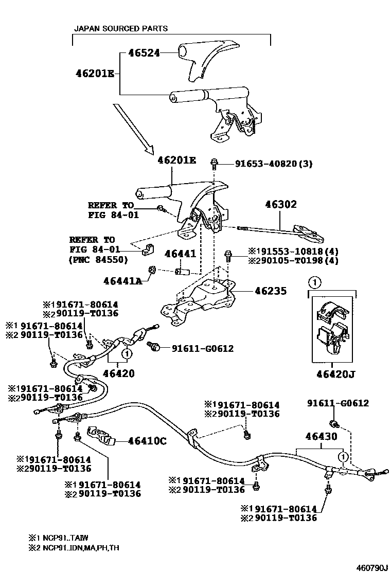 Toyota YARIS Parking Brake & Cable EPC diagram — 460790J