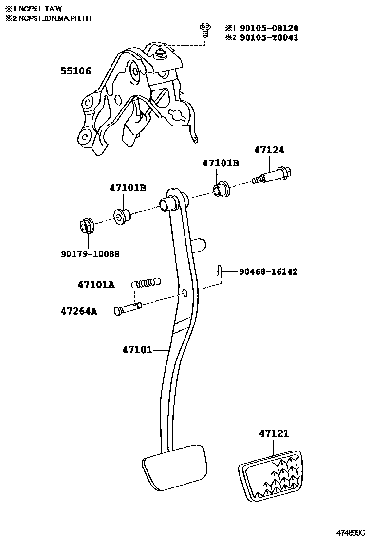 Toyota YARIS Brake Pedal & Bracket EPC diagram — 474899C