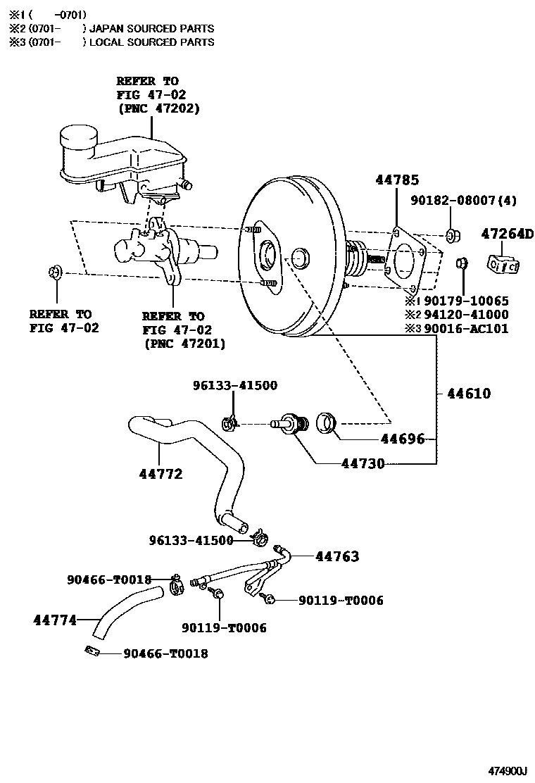 Toyota YARIS 制动助力器和真空管 EPC diagram — 474900J
