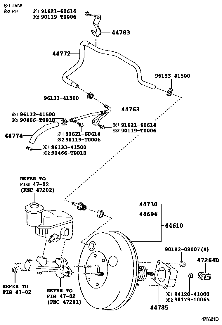 Toyota YARIS 制动助力器和真空管 EPC diagram — 475681D