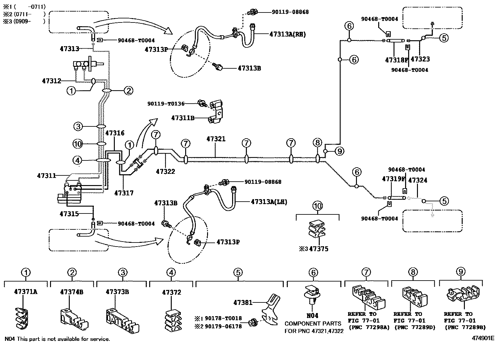 Toyota YARIS 制动配管和卡箍 EPC diagram — 474901E