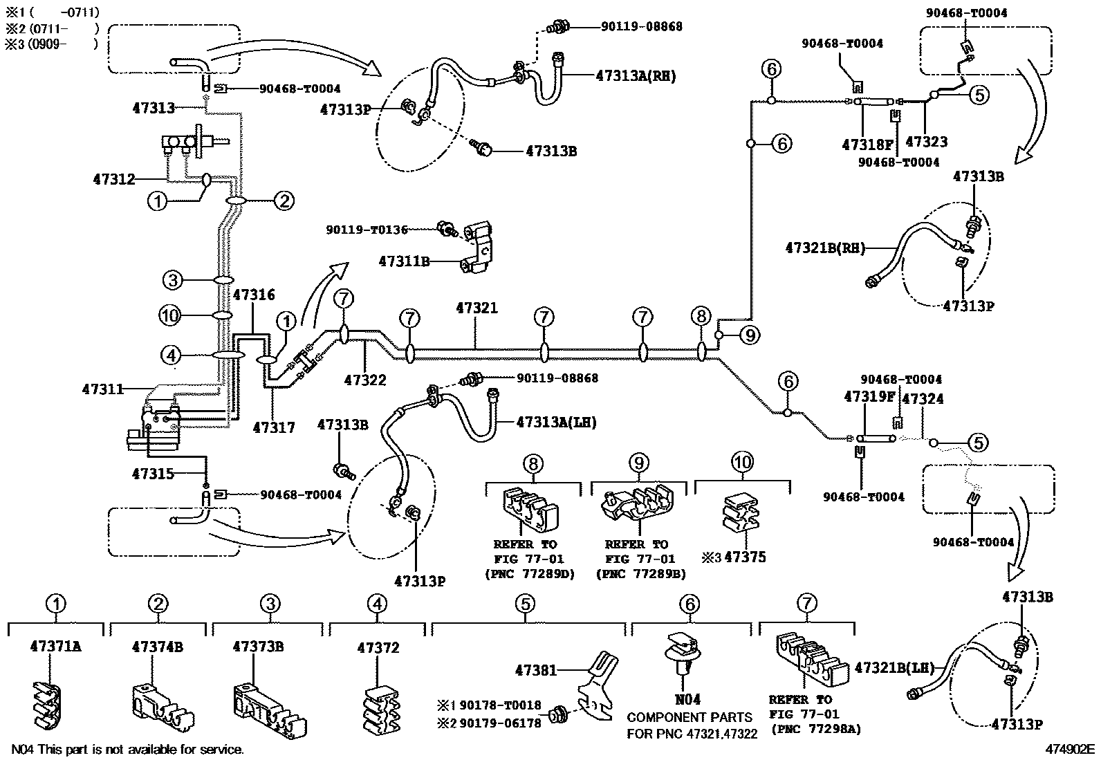 Toyota YARIS 制动配管和卡箍 EPC diagram — 474902E