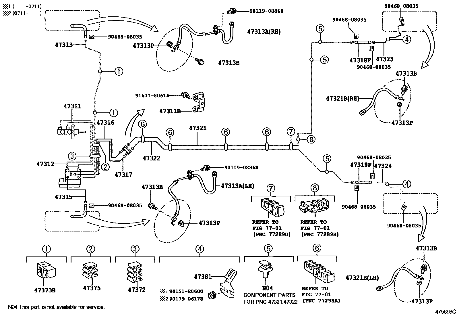 Toyota YARIS 制动配管和卡箍 EPC diagram — 475693C