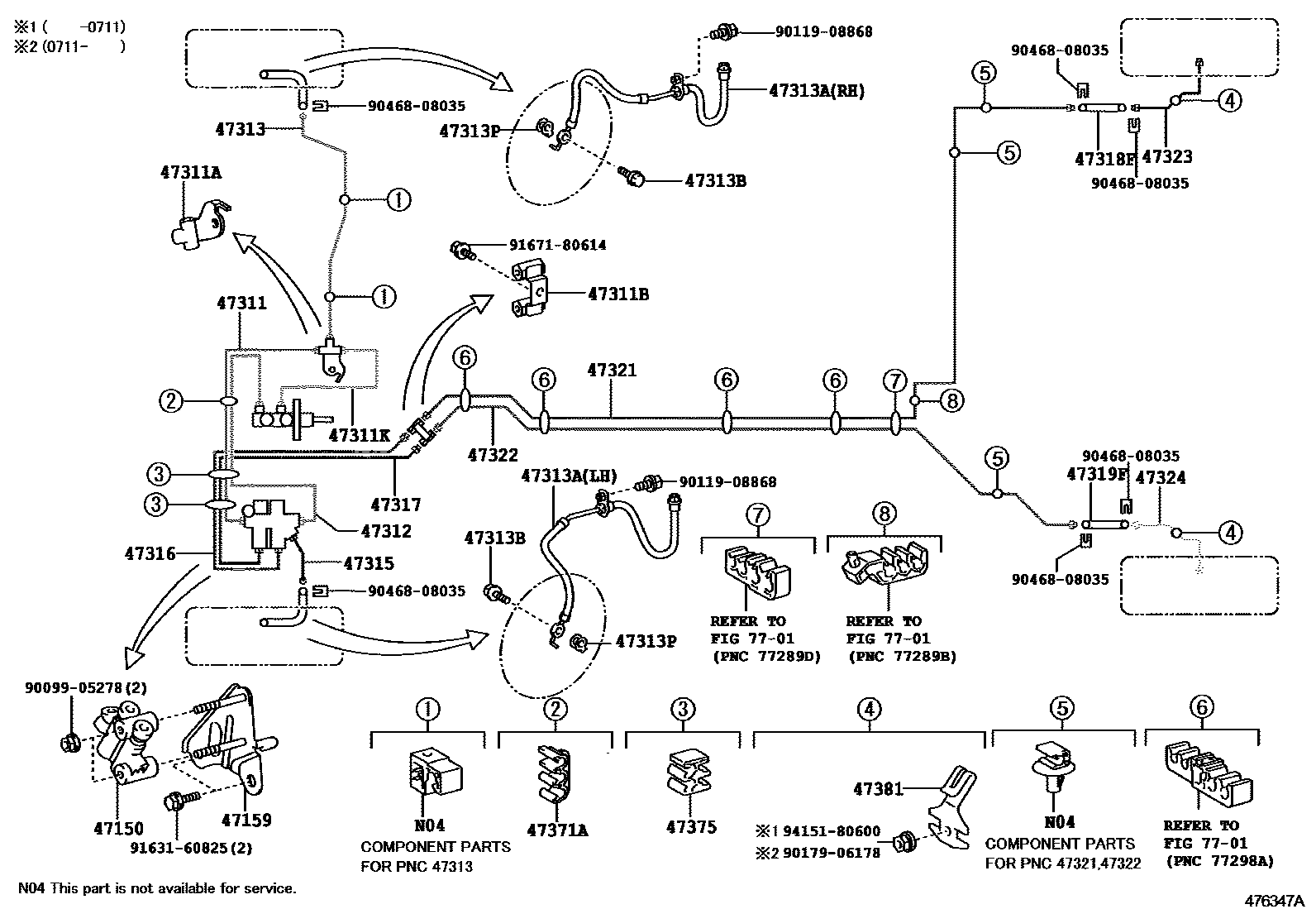 Toyota YARIS 制动配管和卡箍 EPC diagram — 476347A