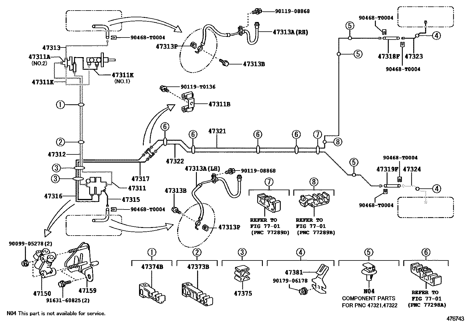 Toyota YARIS 制动配管和卡箍 EPC diagram — 476743