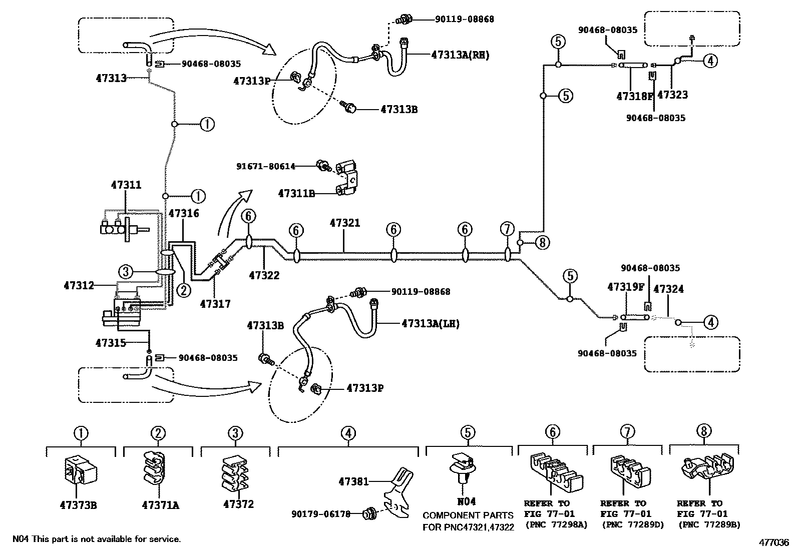 Toyota YARIS 制动配管和卡箍 EPC diagram — 477036
