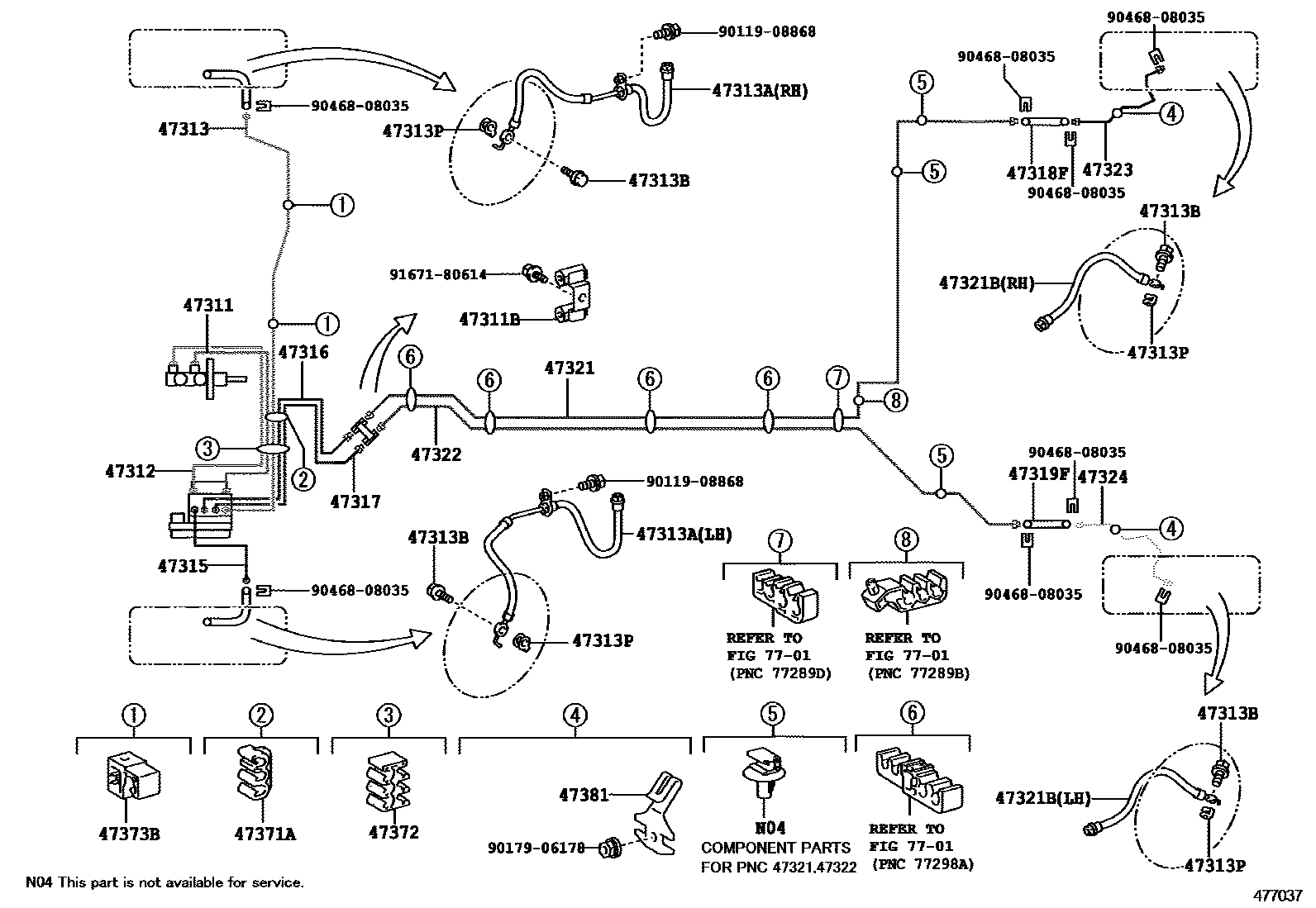 Toyota YARIS 制动配管和卡箍 EPC diagram — 477037