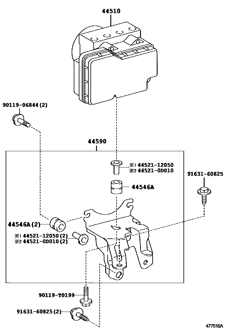 Toyota YARIS 制动配管和卡箍 EPC diagram — 477516A