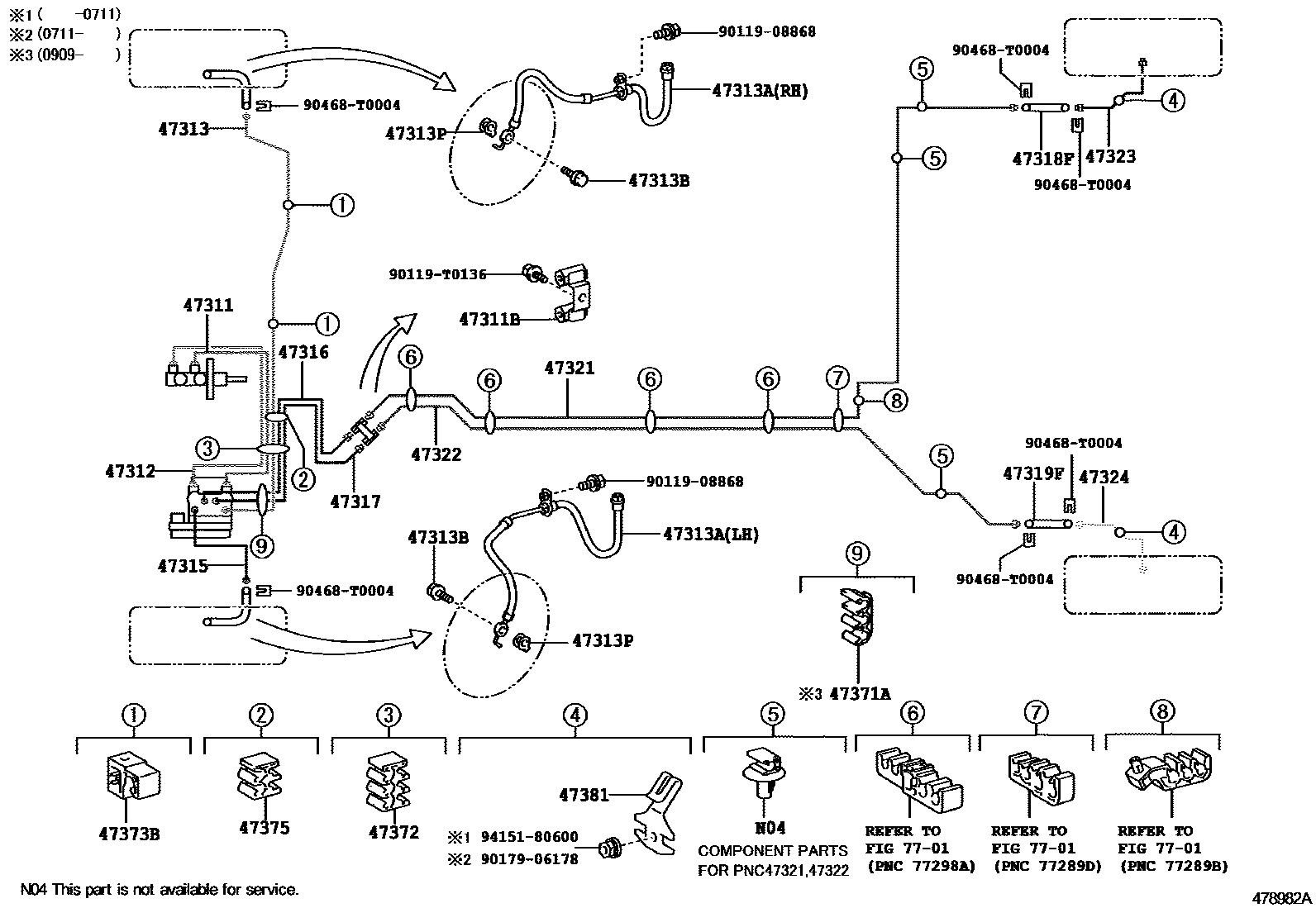Toyota YARIS 制动配管和卡箍 EPC diagram — 478982A