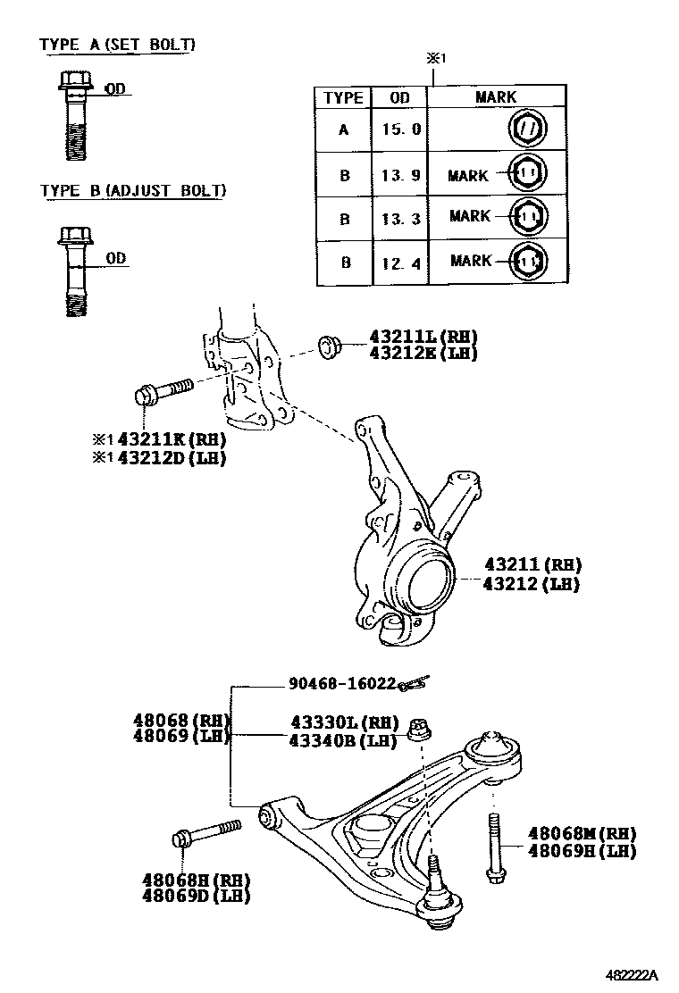 Toyota YARIS 前桥控制臂和转向节 EPC diagram — 482222A