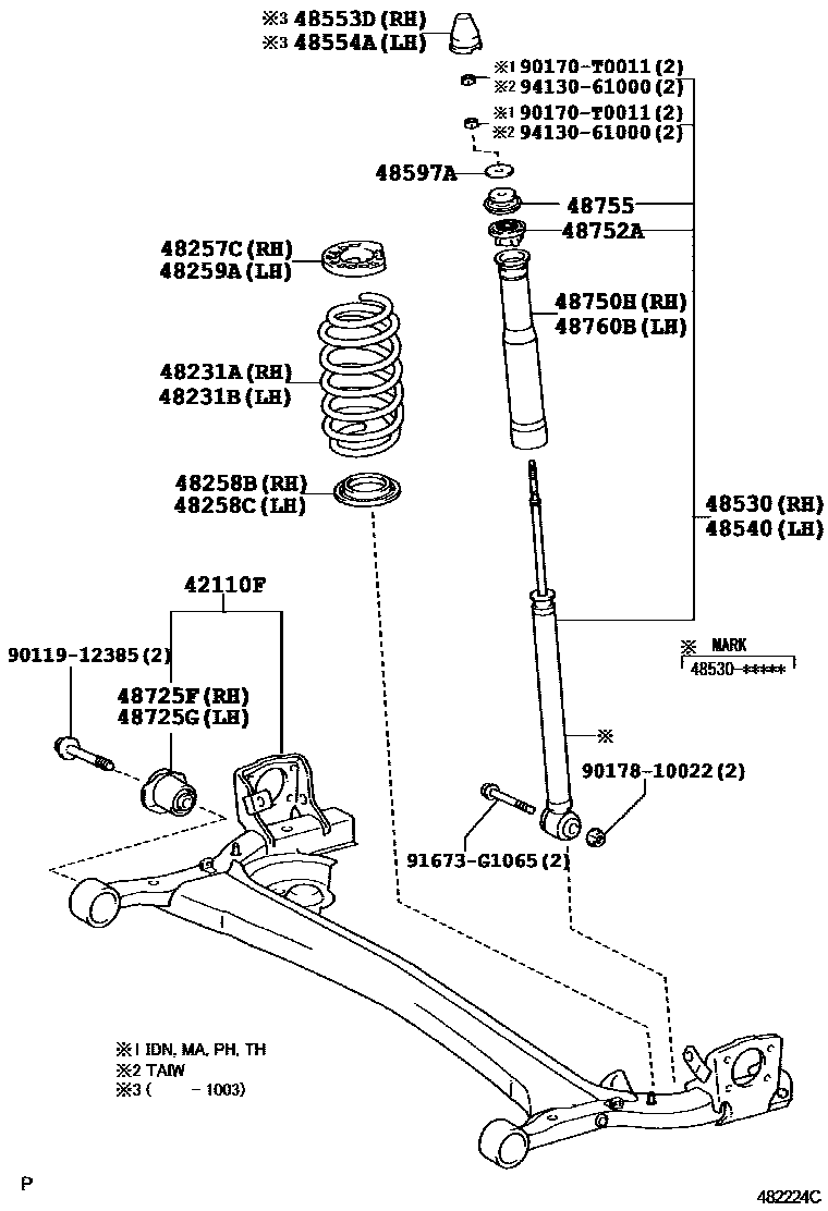 Toyota YARIS Rear Spring & Shock Absorber EPC diagram — 482224C