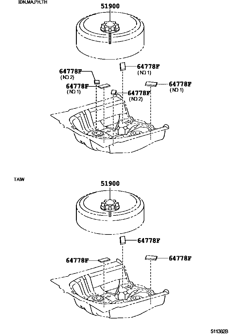 Toyota YARIS Spare tire rack EPC diagram — 511382B
