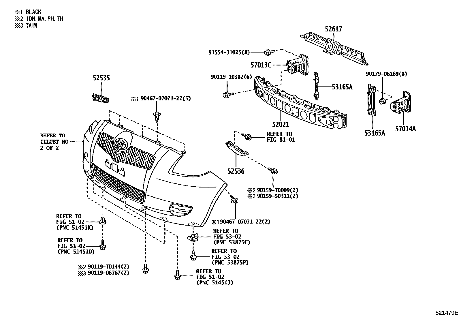 Toyota YARIS 前保险杠及附件 EPC diagram — 521479E