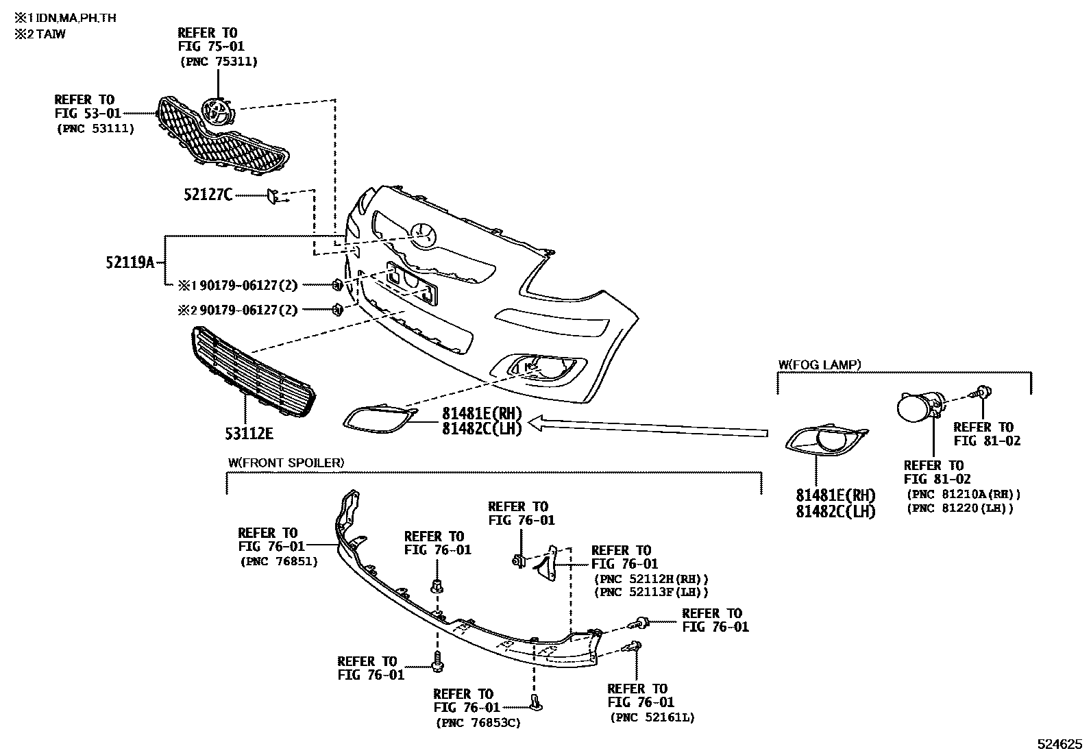 Toyota YARIS 前保险杠及附件 EPC diagram — 524625