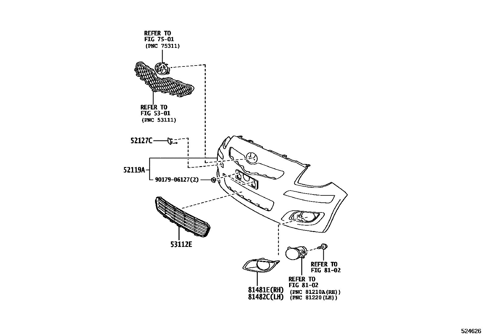 Toyota YARIS 前保险杠及附件 EPC diagram — 524626