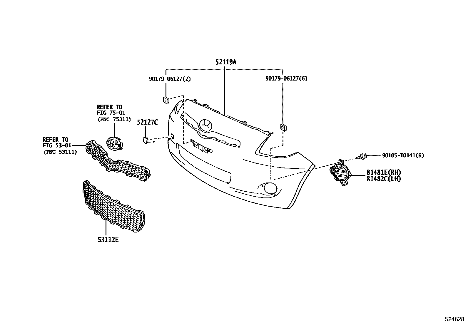 Toyota YARIS 前保险杠及附件 EPC diagram — 524628