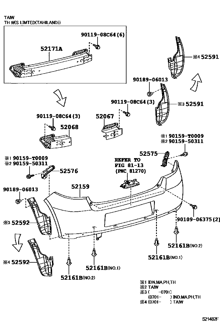 Toyota YARIS 后保险杠及附件 EPC diagram — 521482F
