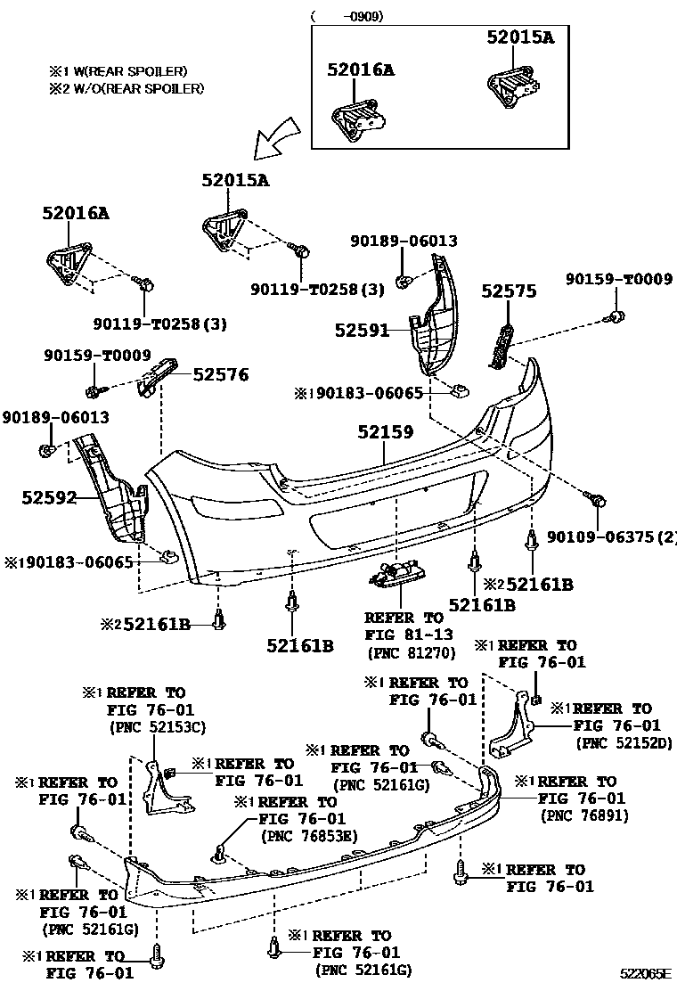 Toyota YARIS 后保险杠及附件 EPC diagram — 522065E