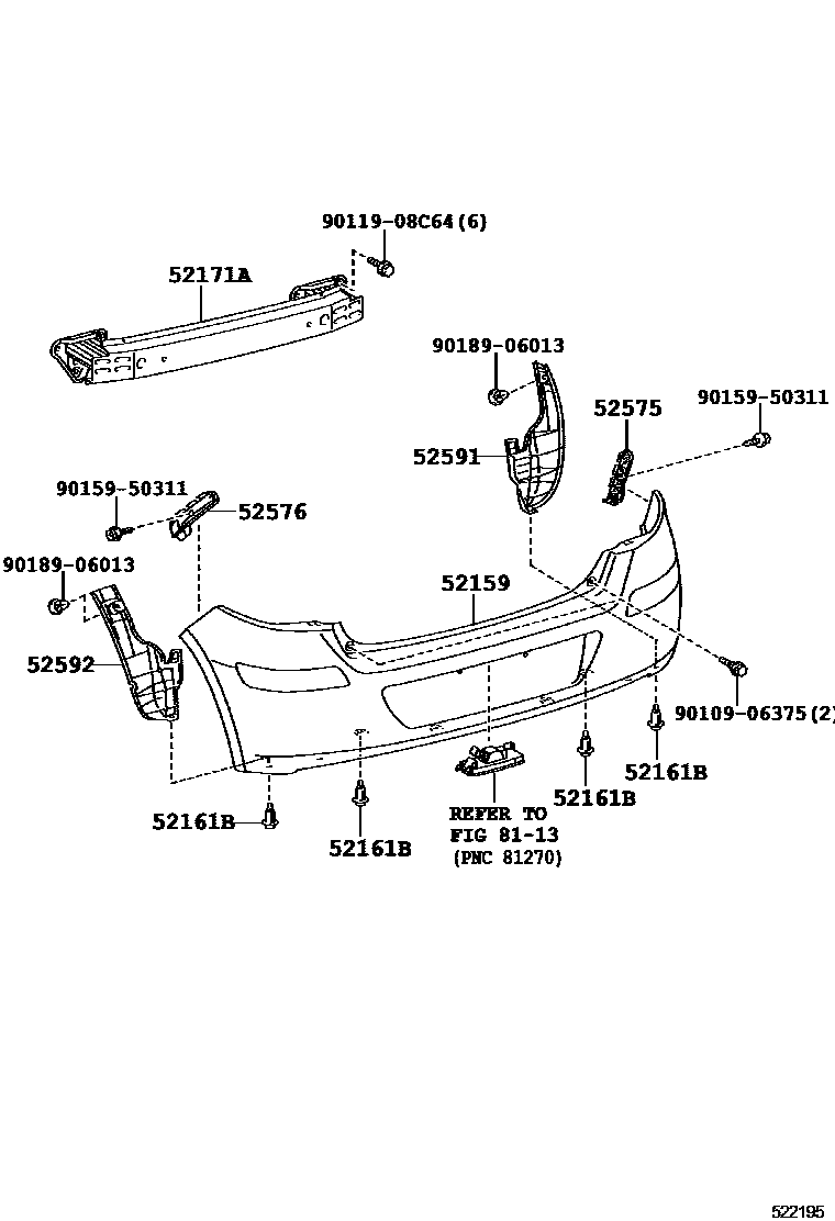 Toyota YARIS 后保险杠及附件 EPC diagram — 522195
