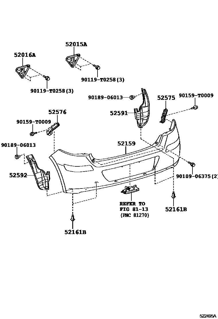 Toyota YARIS 后保险杠及附件 EPC diagram — 522495A
