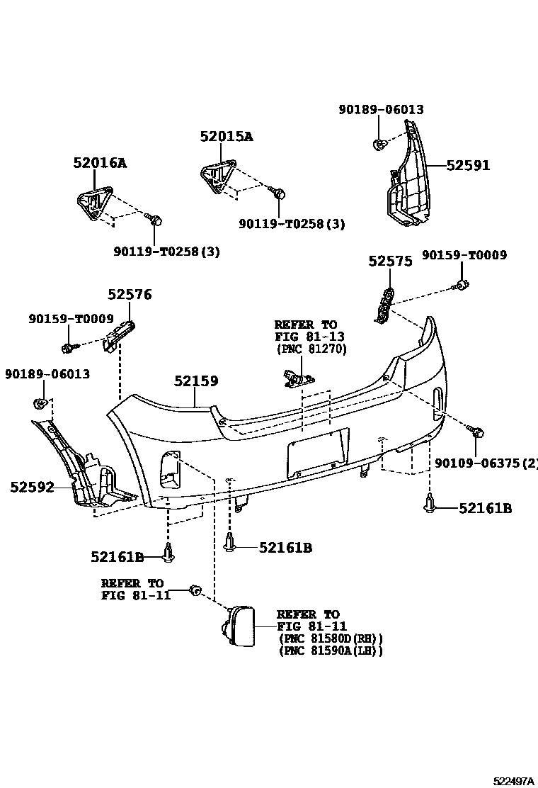 Toyota YARIS 后保险杠及附件 EPC diagram — 522497A