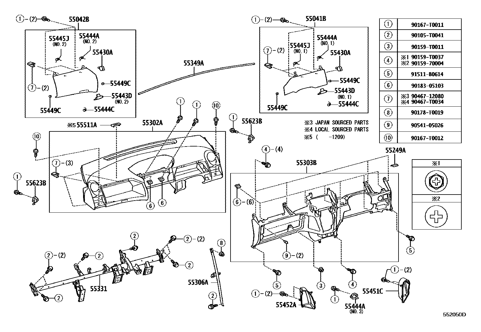 Toyota YARIS 仪表板和手套箱 EPC diagram — 552050D