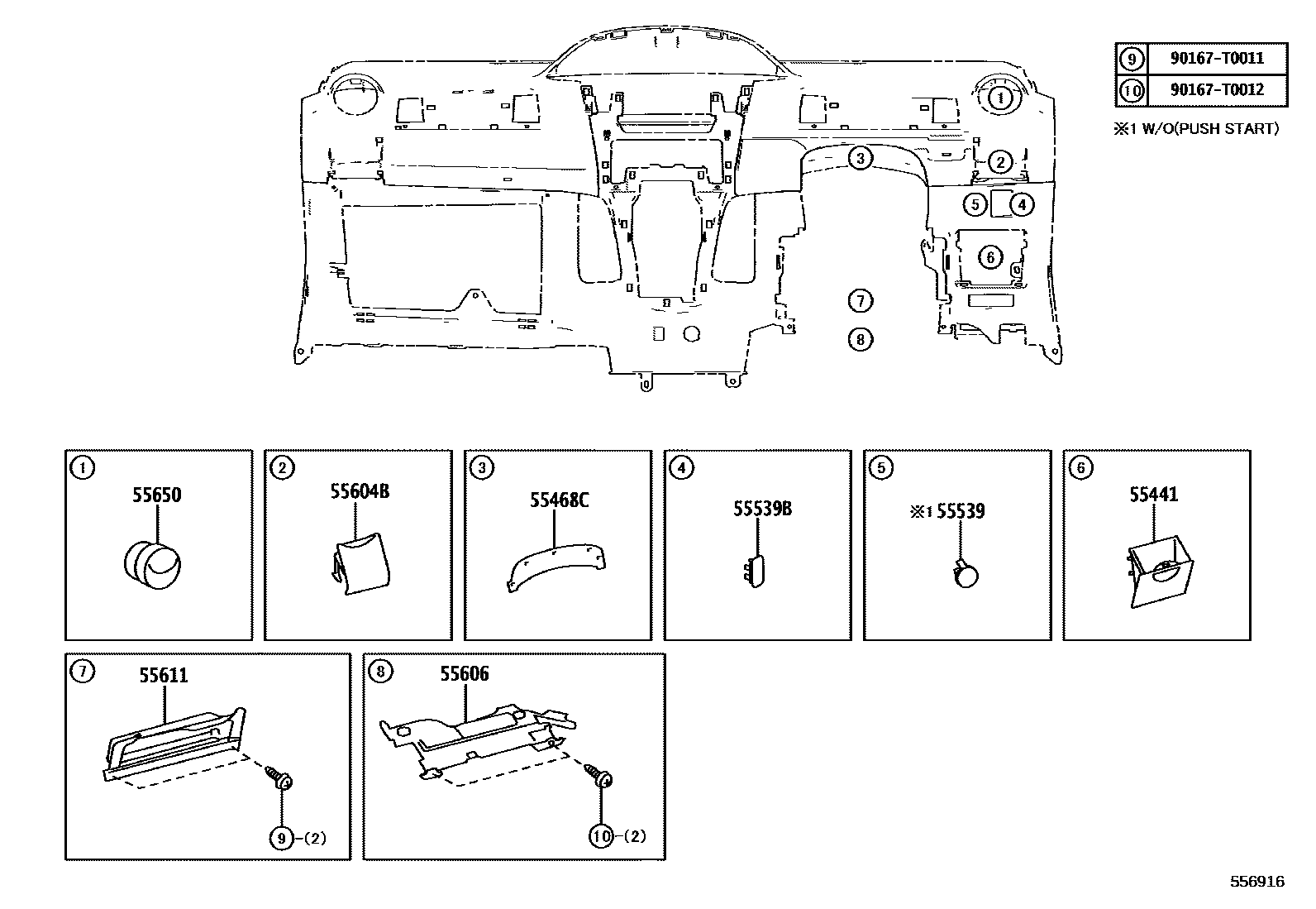 Toyota YARIS 仪表板和手套箱 EPC diagram — 556916