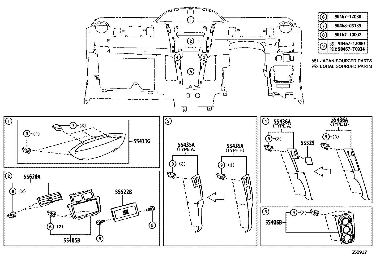 Toyota YARIS 仪表板和手套箱 EPC diagram — 556917