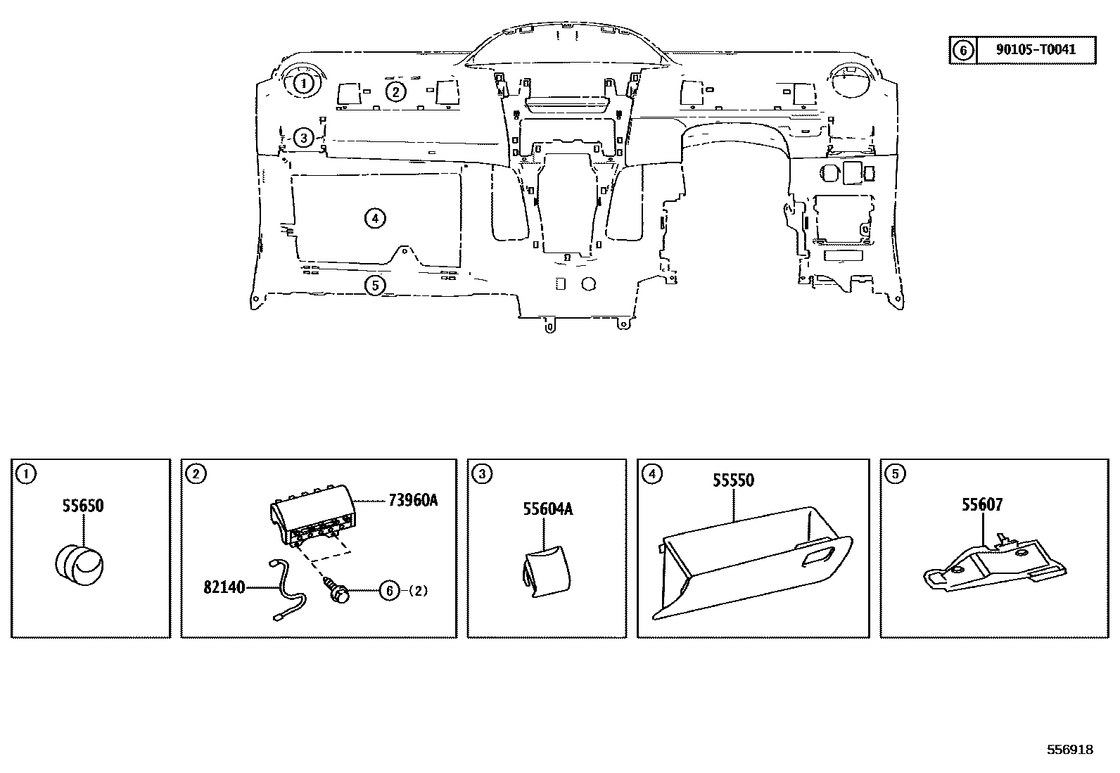Toyota YARIS 仪表板和手套箱 EPC diagram — 556918