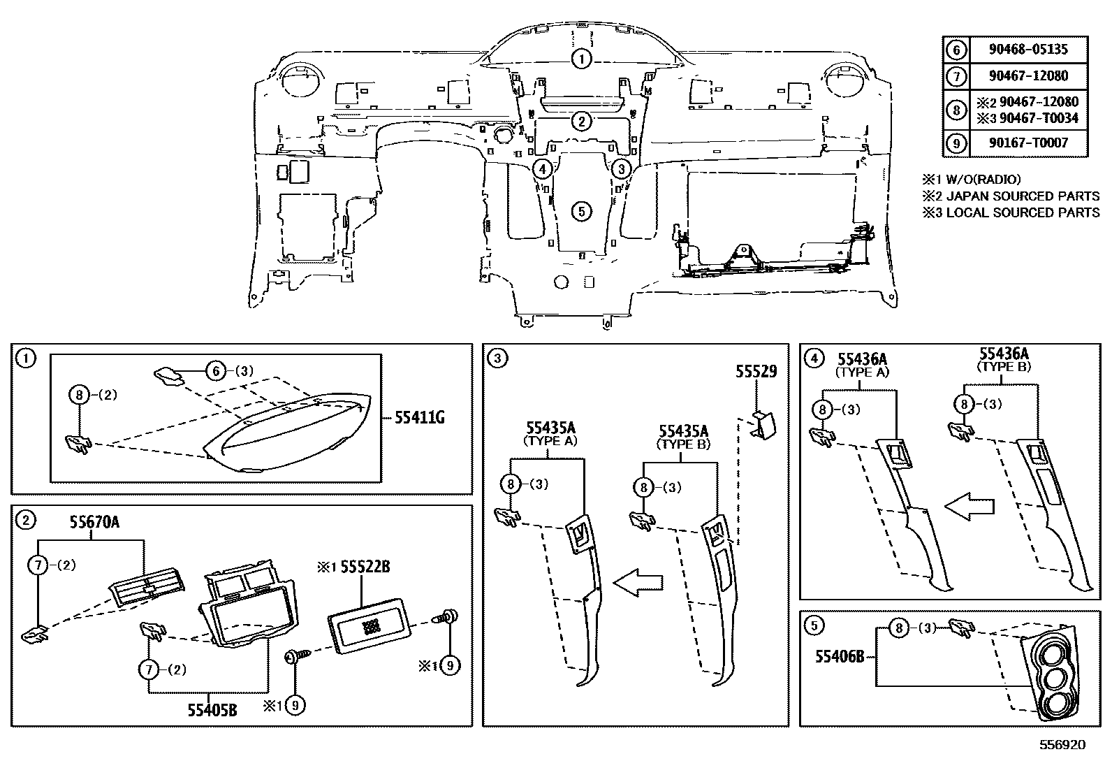 Toyota YARIS 仪表板和手套箱 EPC diagram — 556920