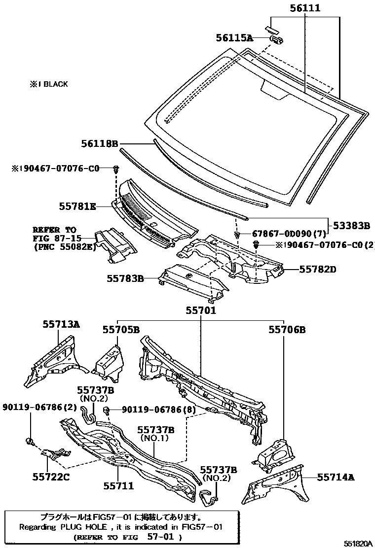 Toyota YARIS 前围板和挡风玻璃 EPC diagram — 551820A