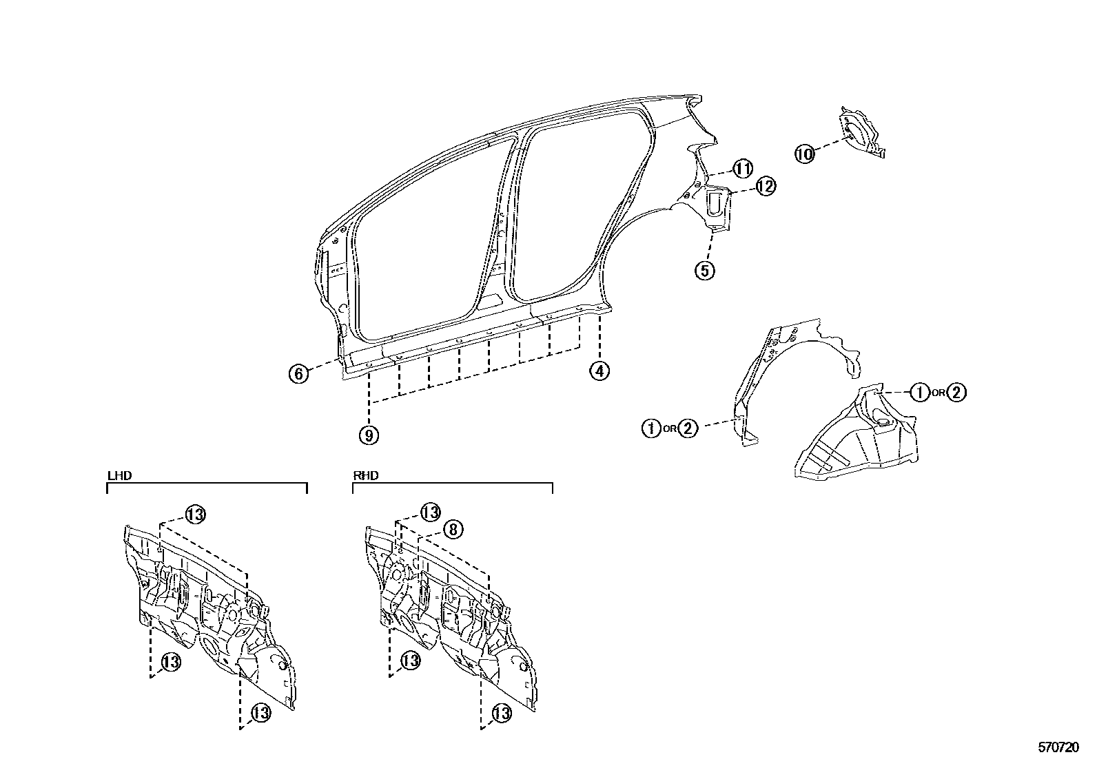 Toyota YARIS hole plug EPC diagram — 570720